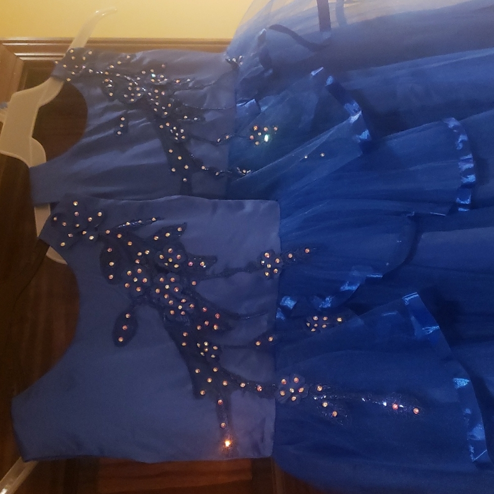 Royal blue flower girl jeweled bling pageant dress - Picture 9 of 12